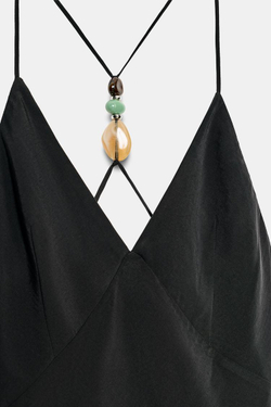 ZARA ПЛАТЬЕ МИДИ С КАМНЯМИ НА БРЕТЕЛЯХ, ЧЕРНЫЙ