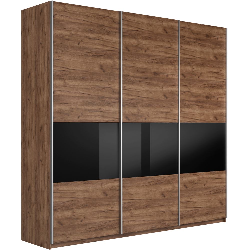 Шкаф-купе Прайм 3-дверный 2400 (Дуб табачный/Черное стекло), МК Е1