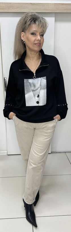 Черный свитшот из неопрена с принтом и "экраном"