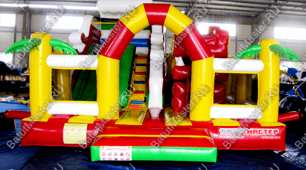 Коммерческий батут "Белый клык" с механизированной головой, цвет красно-желтый, 6*5*4 м