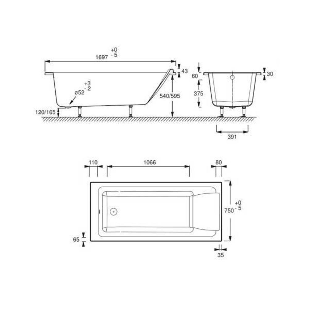 Акриловая ванна Jacob Delafon SOFA 170x75