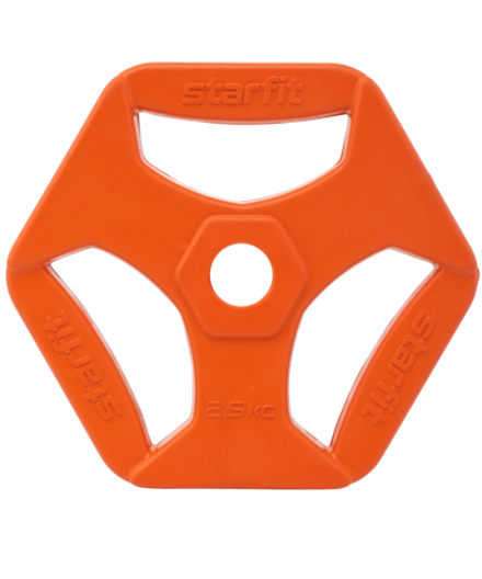 Диск обрезиненный с хватами BB-205 d=26 мм, без стальной втулки, оранжевый, 2,5 кг