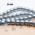 Гематит Шар бусины (имитация), цвет серебристый, диаметр 6-6,2 мм, цена за 31-32 шт (1/2 нити)