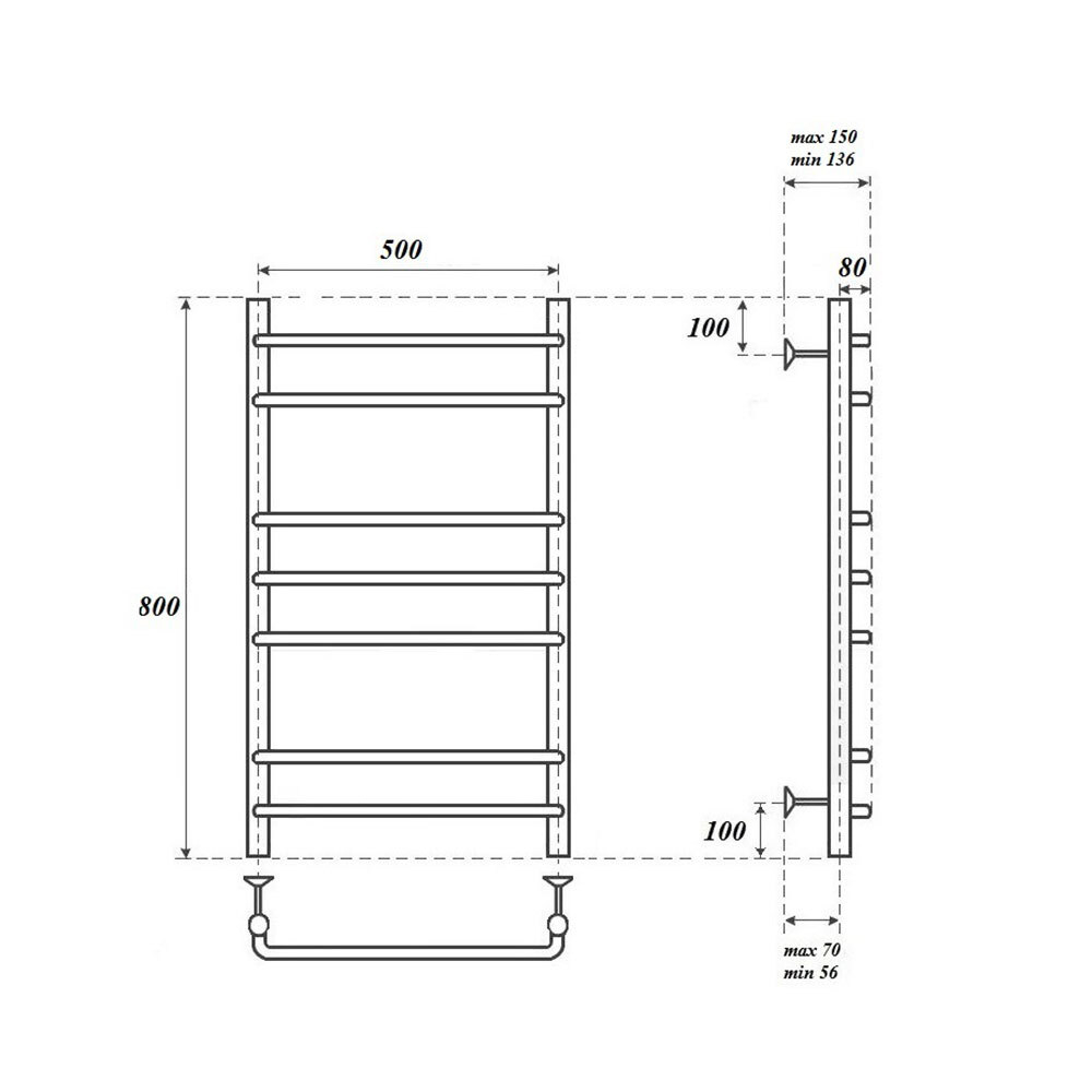 Полотенцесушитель электрический Point Нептун PN09158E П7 500x800 левый/правый, хром