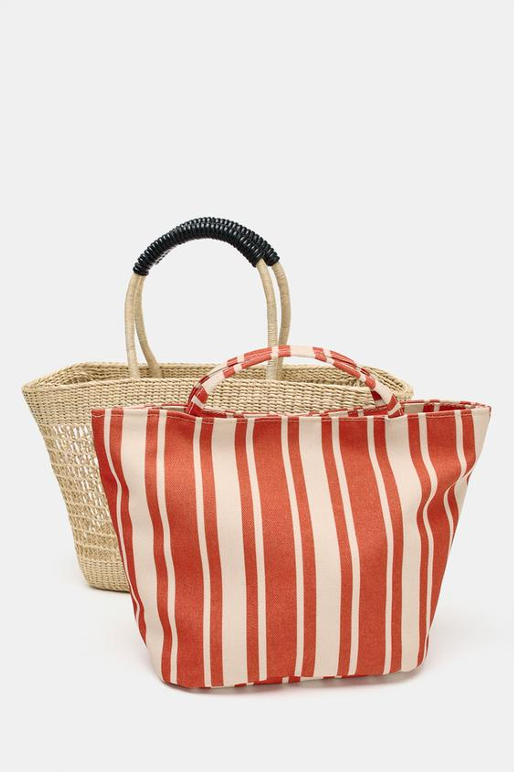 ZARA ПЛЕТЕНАЯ СУМКА-КОРЗИНА С ДВУМЯ РУЧКАМИ, СВЕТЛО-БЕЖЕВЫЙ