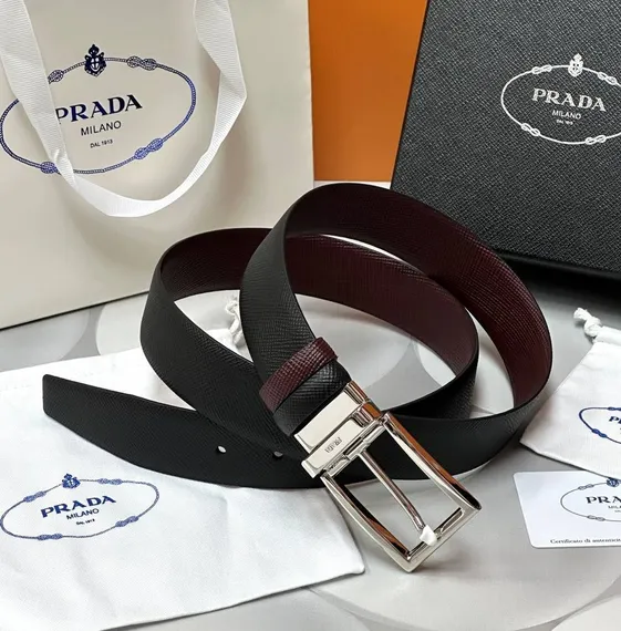 Двухсторонний ремень Prada чёрный/бордовый
