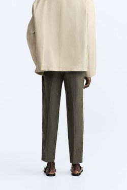 ZARA БРЮКИ ИЗ 100% ЛЬНА, ХАКИ