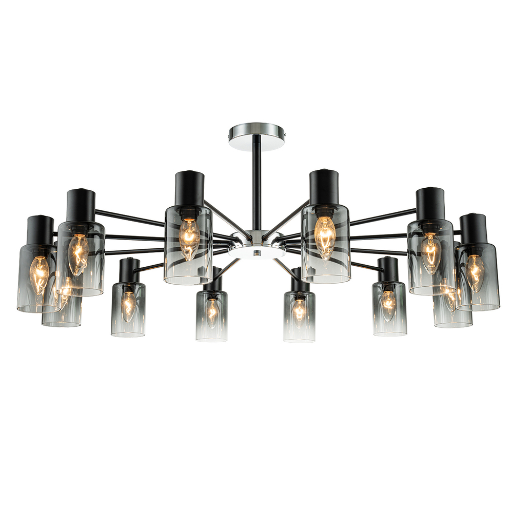 Светильник на штанге 12x40Вт, E14, металл/стекло, черный/хром