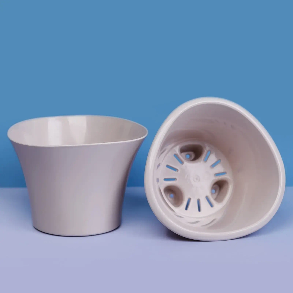 Кашпо для цветов пластиковое 1,5л d-15см «Лагуна» со вставкой льняной