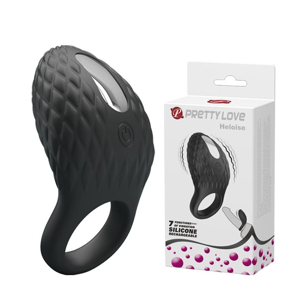 Черное эрекционное виброкольцо с рельефным дизайном