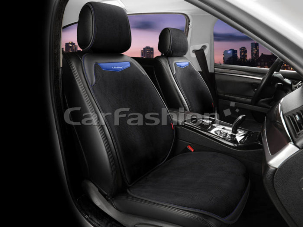 Накидки сидений перед CarFashion (2шт) -Фронт 2D «TRIO  FRONT» 26355 -Эко+замша ис черн/черн/син/син