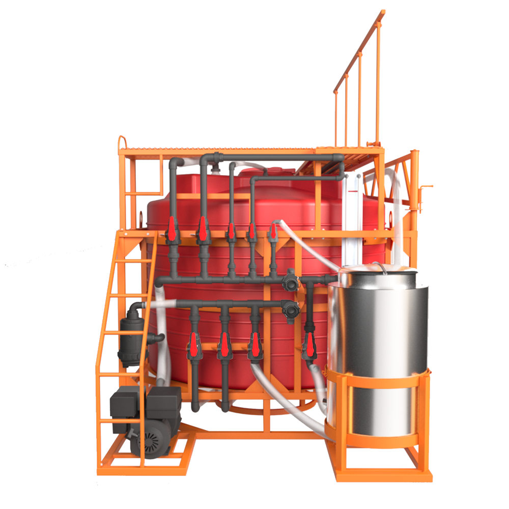 Мобильный растворный узел 3" 10000 л (2х5000 л) Политим Диам. трубопровода 3" 10000 л. Премиксер пластик., 100 л (5200x2190x1969см;красный) - арт.560831