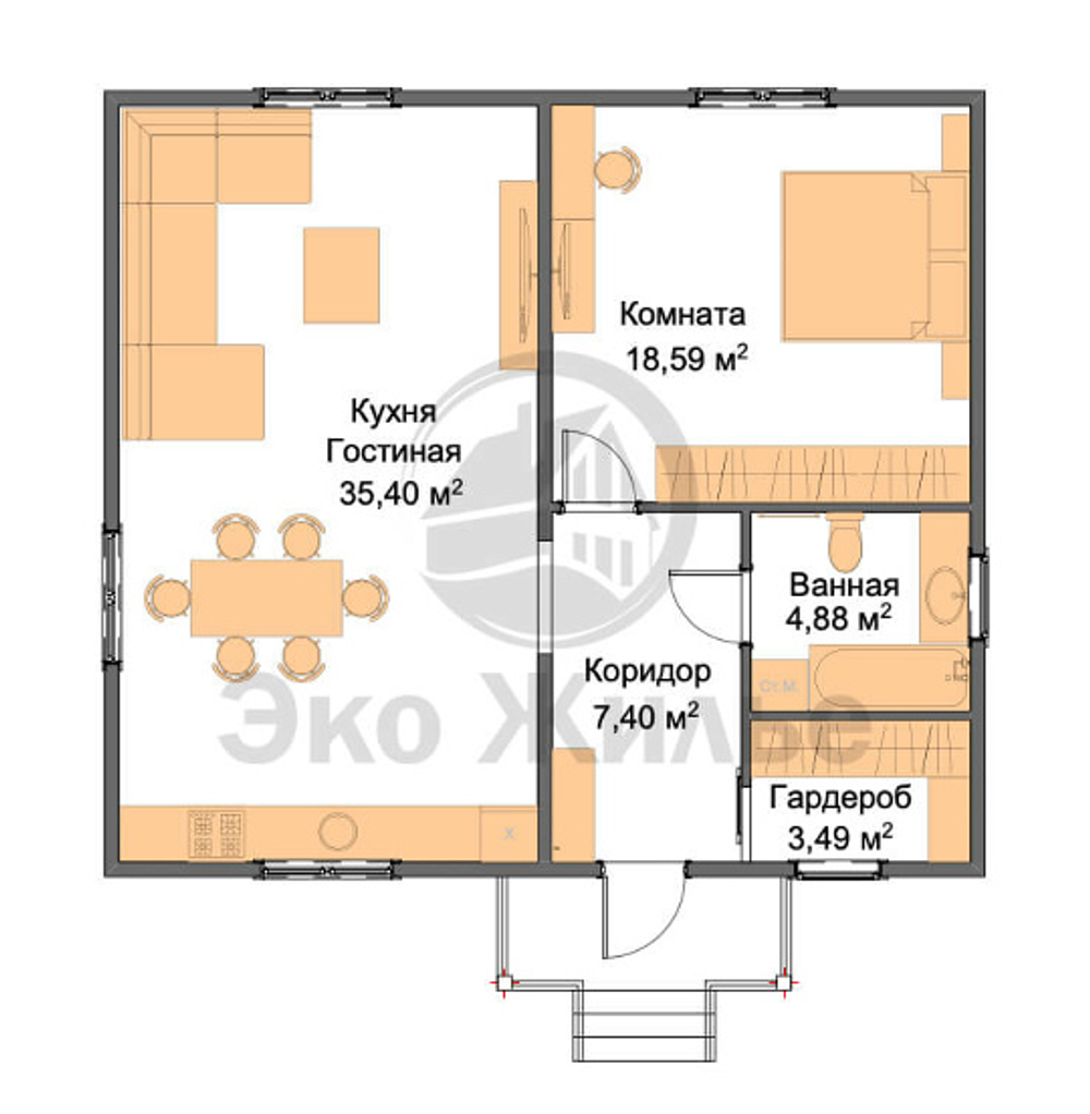 Проект Уют Дом 70 кв. м из бруса Д-21