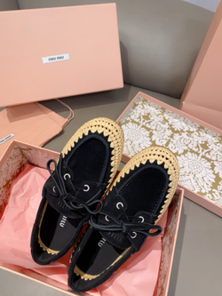 Miu Miu Suede and Raffia Boat Shoes (3 colors)