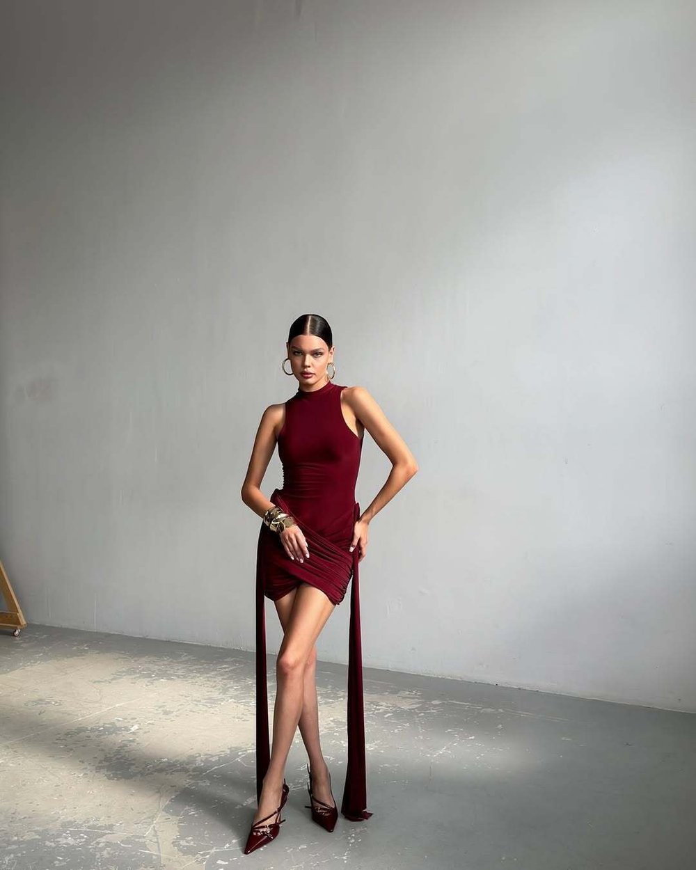 Платье с лоскутками, бордовый