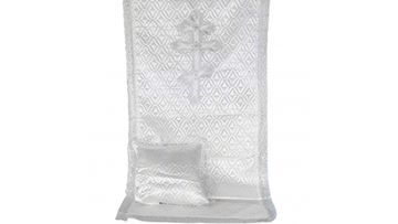 Комплект СТЕЖКА С КРУЖЕВОМ (белый с серебром) КРЕСТ ПРАВОСЛАВНЫЙ БОЛЬШОЙ