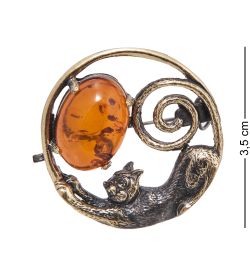 AM-4080 Брошь «Кошечка» (латунь, янтарь)