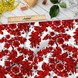 Ткань флис красная хохлома по новому