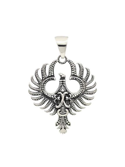 Подвеска двусторонняя Феникс птица из мельхиора, вид спереди