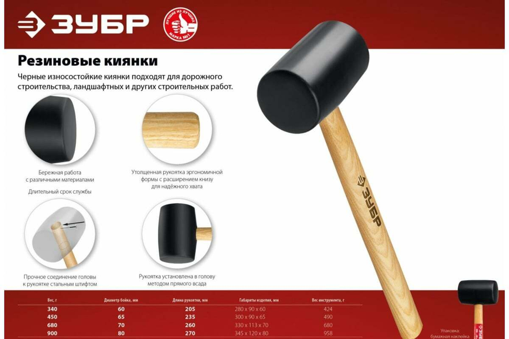 Чёрная резиновая киянка с деревянной рукояткой ЗУБР 450г 2050-65_z02
