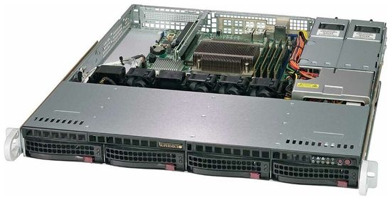 Сервер Supermicro SuperServer 5019C-MR без процессора/без ОЗУ/без накопителей/количество отсеков 3.5" hot swap: 4/400 Вт/LAN 1 Гбит/c