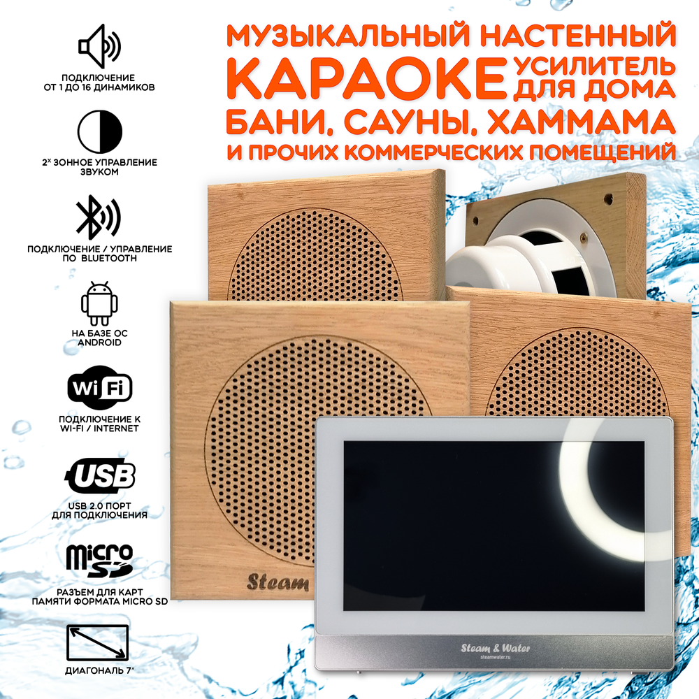 Комплект домашней акустической системы с караоке-усилителем Steam & Water SOUND SAUNA S4