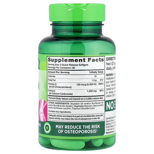 Nature's Truth, рассасываемый кальций плюс D3, 60 капсул с быстрым высвобождением