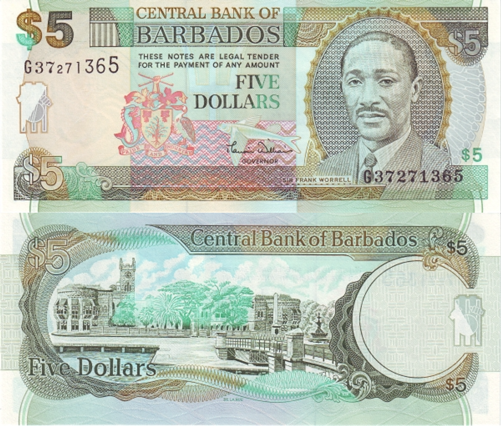 Барбадос 5 доллар 2000 Площадь национальных героев UNC