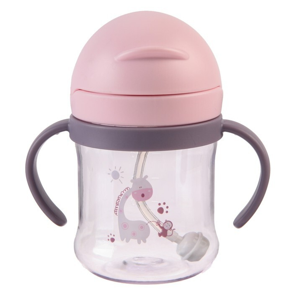 9037731 Поильник с силиконовой трубочкой, 250 мл., цвет розовый