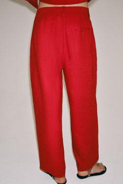 ZARA БРЮКИ ИЗ ЛЬНА СО СКЛАДКАМИ — ZW COLLECTION, КРАСНЫЙ