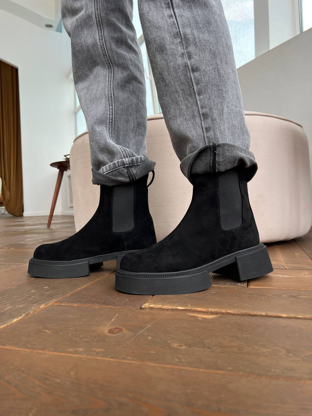 Ботинки челси из экозамши