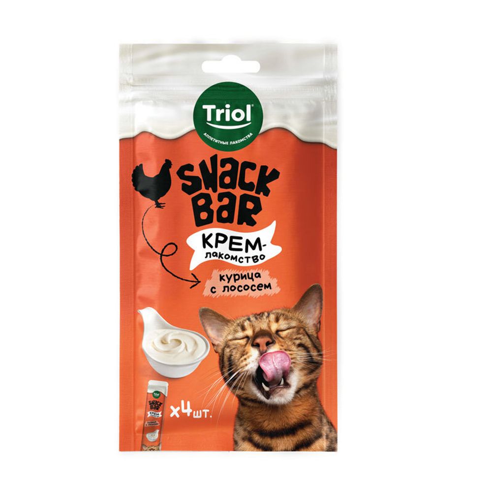 Лакомство Triol SNACK BAR для кошек "Крем из курицы с лососем", 40г Лакомство Triol SNACK BAR для кошек "Крем из курицы с лососем", 40г