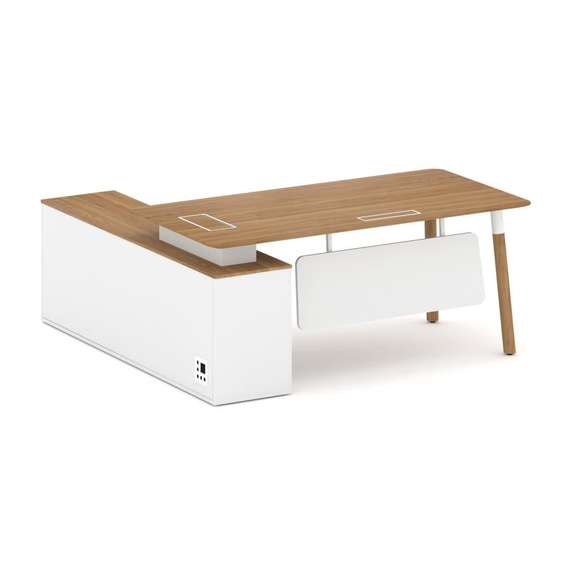 Fresco Стол руководителя FR.SR-18 (R) Дуб Светлый/Белый Бриллиант UM/Металл Белый/Нерж. Сталь 1800*1