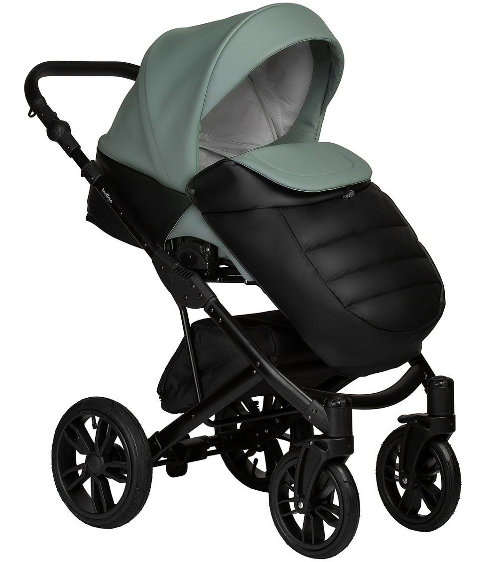 Детская коляска Indigo Mio Eco 2 в 1 05 черная кожа+шалфей кожа