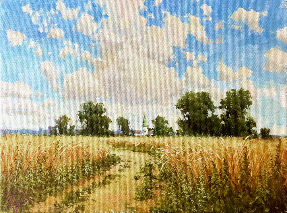 Трошина Елена Сергеевна (род. 1990). В поле. Холст, масло. Россия 2019.