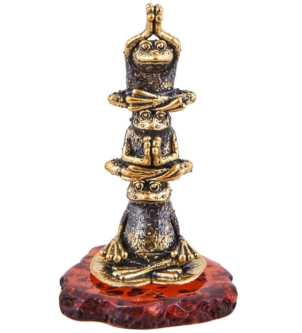 Народные промыслы AM-3694 Фигурка «Лягушки Буддисты» (латунь, янтарь)