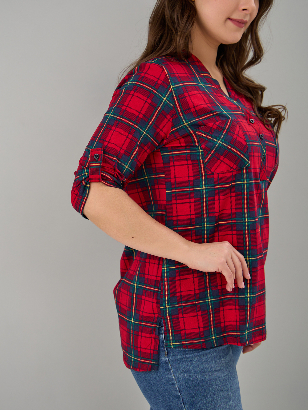 Блузка БЛ-131/красносиняя-клетка