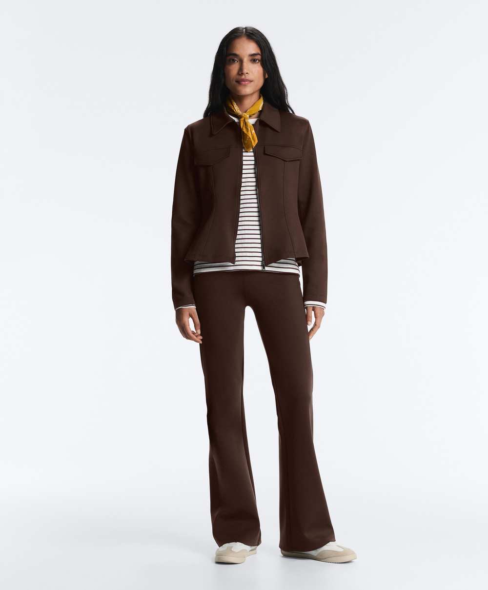 OYSHO Расклешенные брюки с высокой посадкой и эффектом неопрена, коричневый