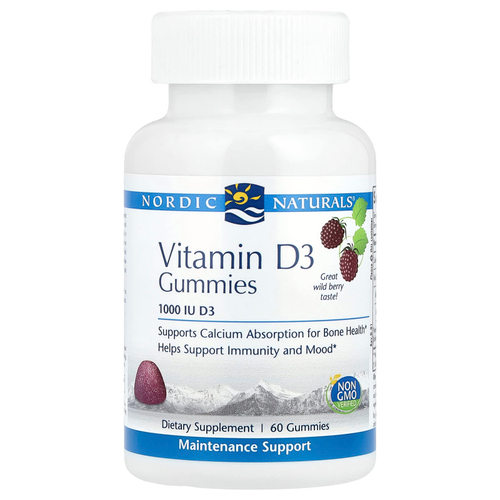 Nordic Naturals, Витамин D3, вкус лесных ягод, 1000 МЕ, 60 жевательных таблеток