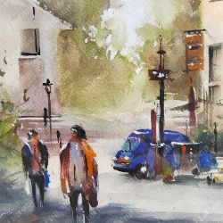 Конищева В. Утро на Кипре. Бумага, акварель. Россия, 2021 г.