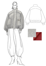 Шерстяной бомбер GREY c подкладкой в цвете Red