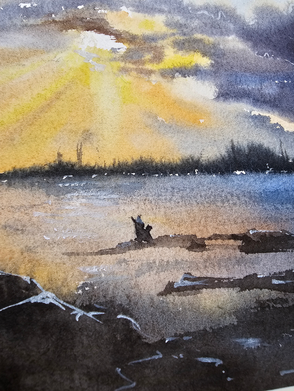 Картина авторская акварельная в паспарту 21*30 см на стену для интерьера "Он, она и собака"