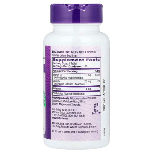 Natrol, Мелатонин, 1 мг, 180 таблеток
