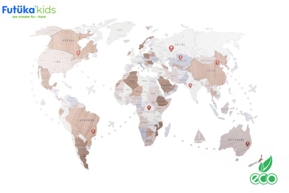 Интерьерная 3D Карта мира Unico из дерева