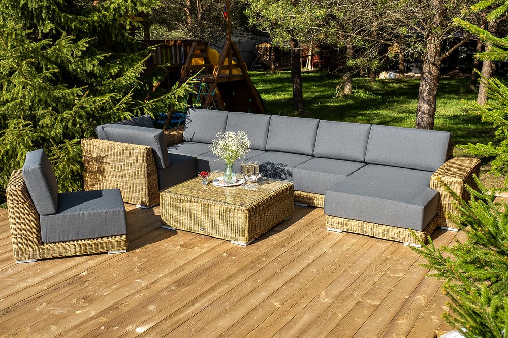 "Капри" трансформирующаяся лаунж-зона из искусственного ротанга, цвет соломенный