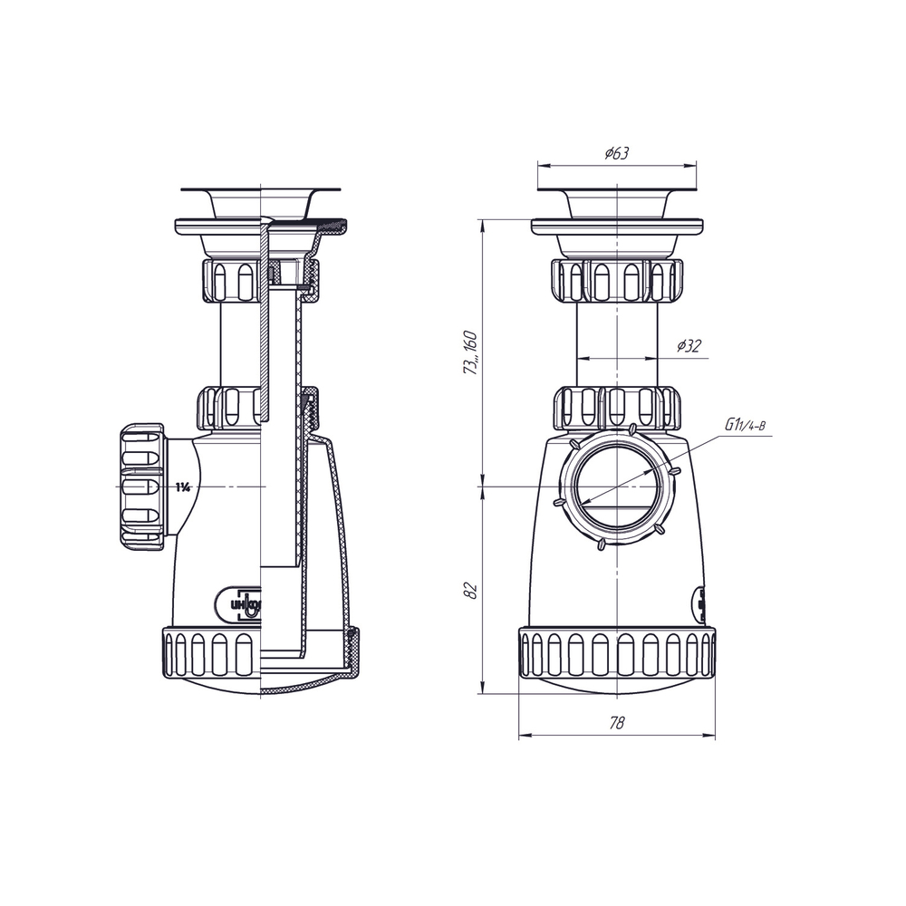 Сифон 1 1/4*32 мини BS3000 ИНКОПЛАСТ (винт М6*80)
