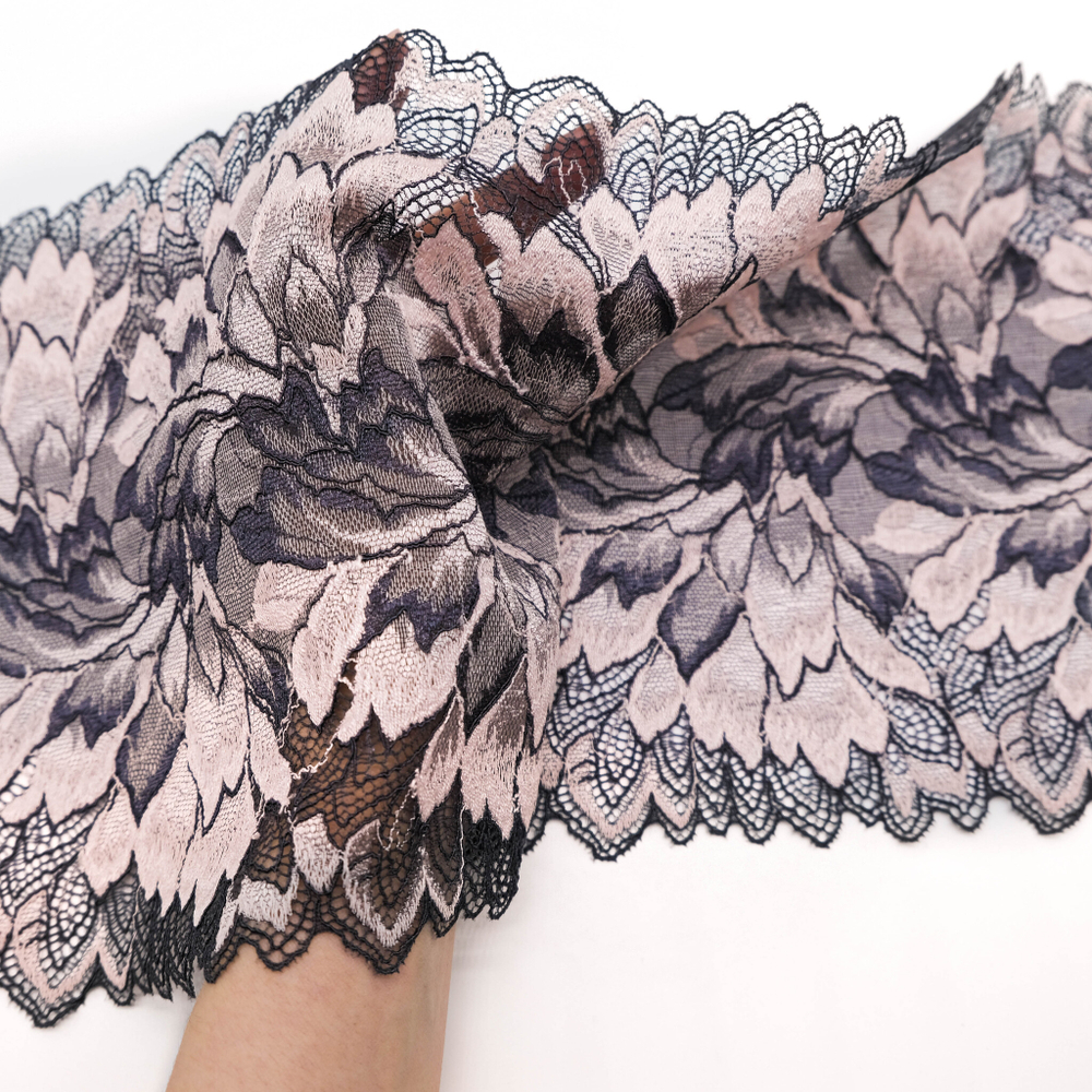 Кружево эластичное ПУДРА/СЕРЫЙ, 19см, Китай