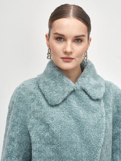 Шуба чебурашка пальто тедди из шерсти, зеленая, SilverFox