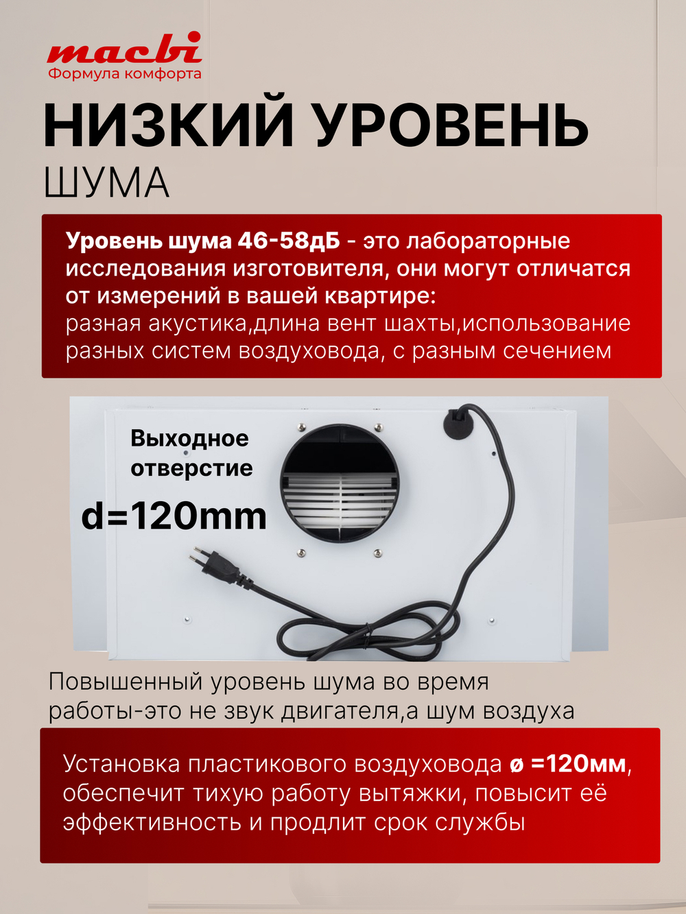 Вытяжка кухонная MACBI S-BOX-60A1 (WHITE) белый, D120мм. 850 м3/ч, полновстраиваемая, мотор 70Ватт, металл 60см, кнопочное управл.