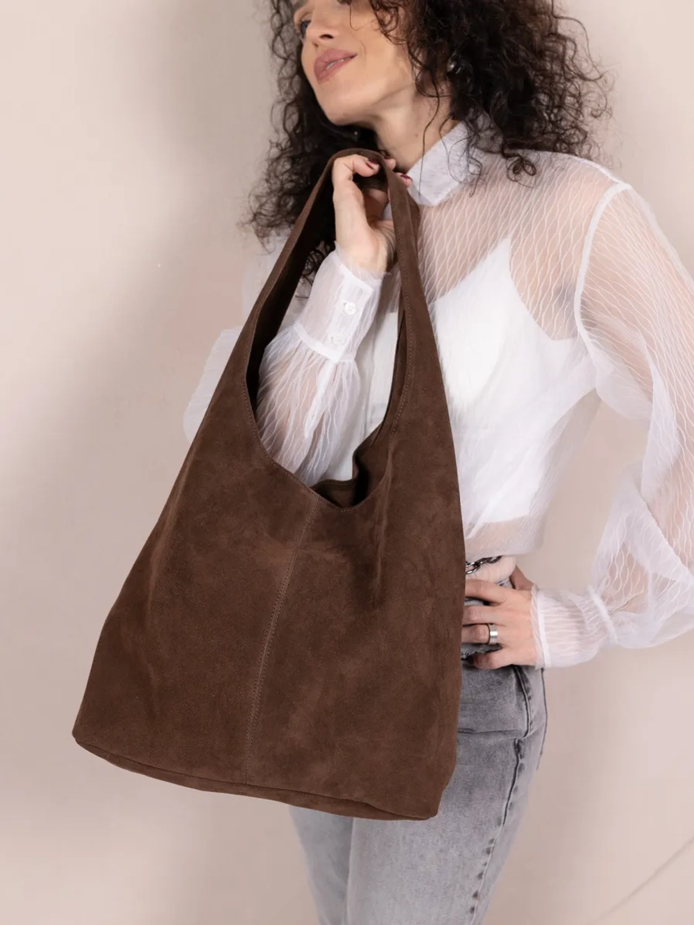 сумка через плечо шоппер натуральная замша